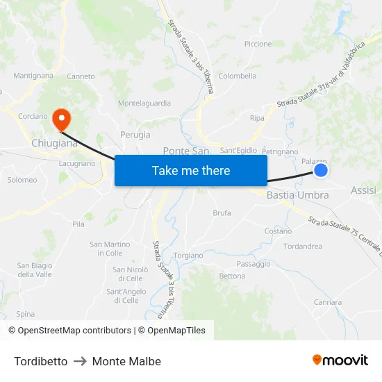 Tordibetto to Monte Malbe map