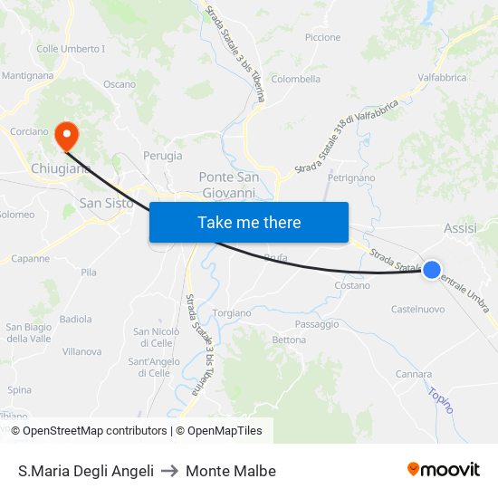 S.Maria Degli Angeli to Monte Malbe map