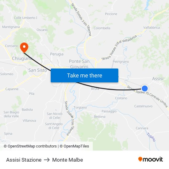 Assisi Stazione to Monte Malbe map