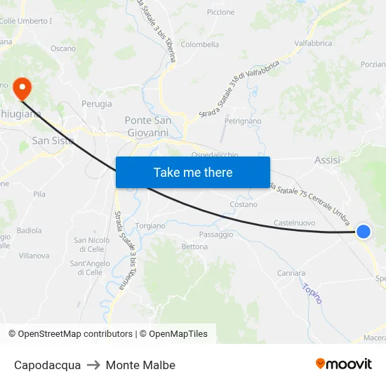 Capodacqua to Monte Malbe map