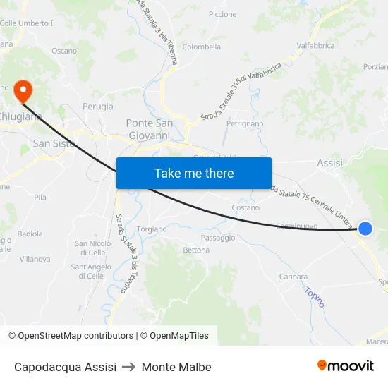 Capodacqua Assisi to Monte Malbe map