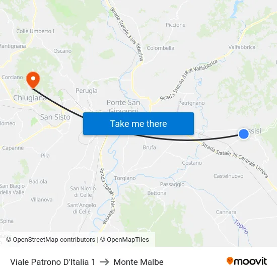Viale Patrono D'Italia 1 to Monte Malbe map
