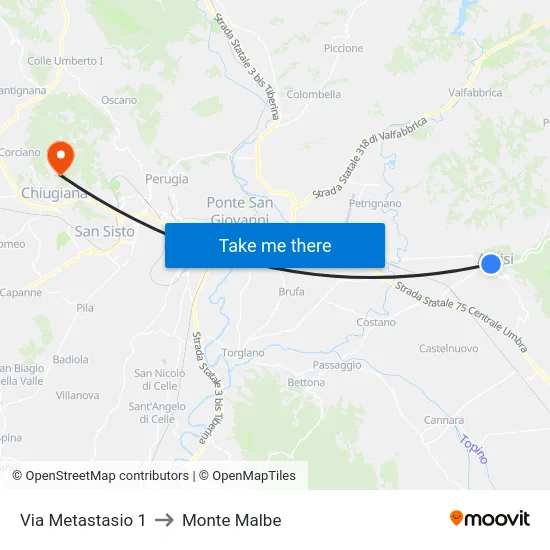 Via Metastasio 1 to Monte Malbe map
