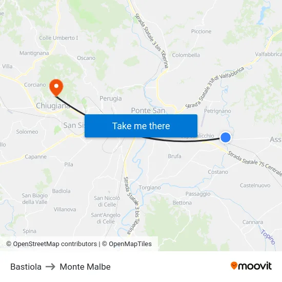 Bastiola to Monte Malbe map