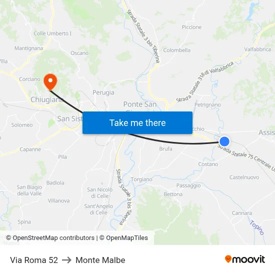 Via Roma 52 to Monte Malbe map