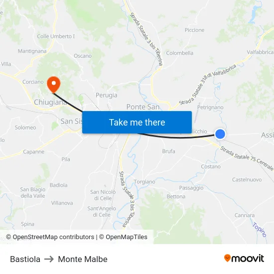 Bastiola to Monte Malbe map