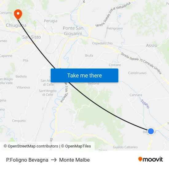 P.Foligno Bevagna to Monte Malbe map
