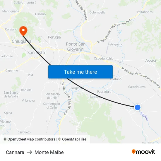 Cannara to Monte Malbe map