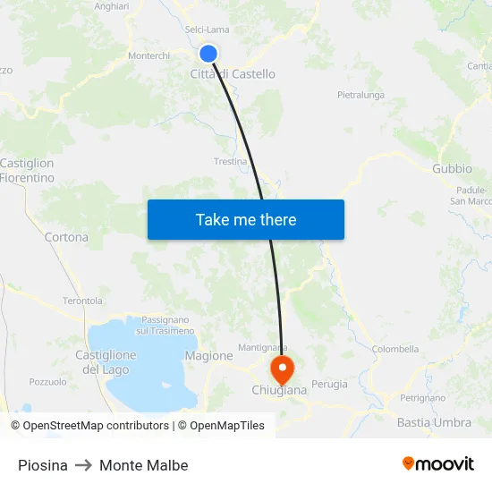 Piosina to Monte Malbe map