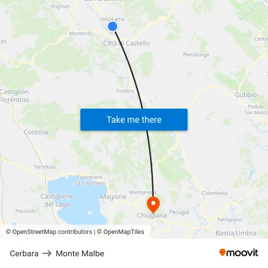 Cerbara to Monte Malbe map