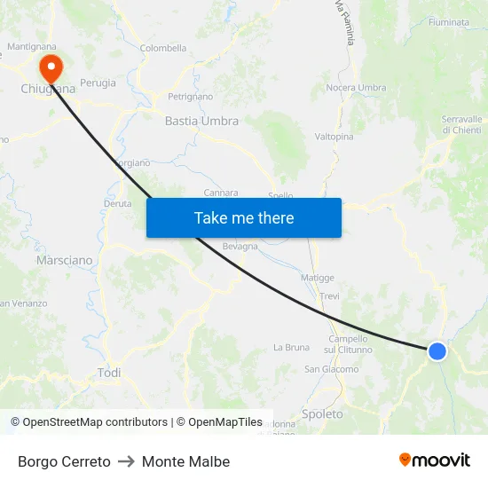 Borgo Cerreto to Monte Malbe map