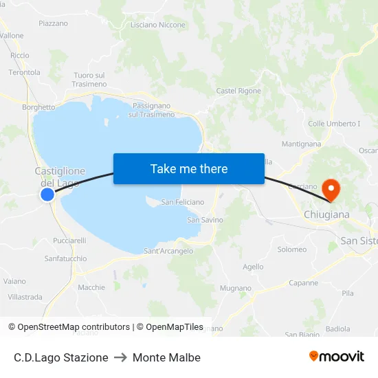 Castiglione del Lago Station to Monte Malbe map