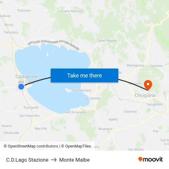 Castiglione del Lago Station to Monte Malbe map