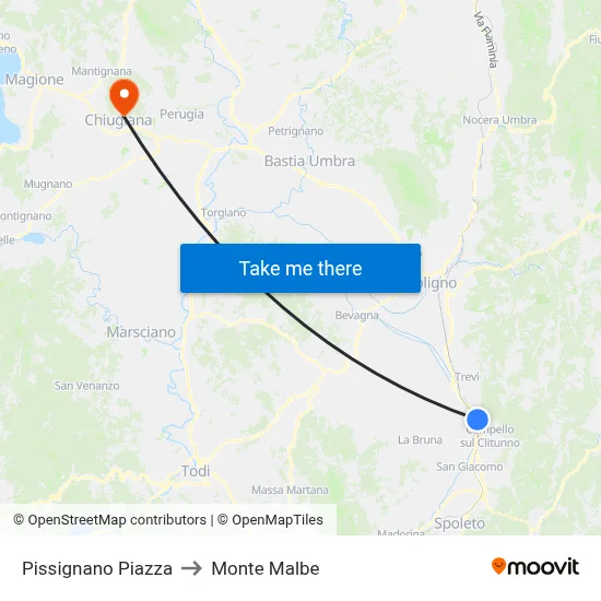 Pissignano Square to Monte Malbe map