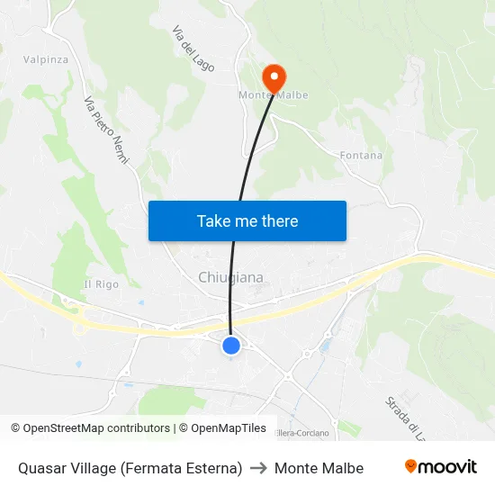 Quasar Village (Fermata Esterna) to Monte Malbe map