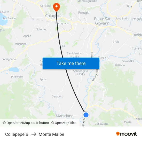 Collepepe Borgo to Monte Malbe map