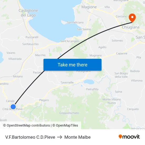 Via F. Bartolomeo Citta della Pieve to Monte Malbe map