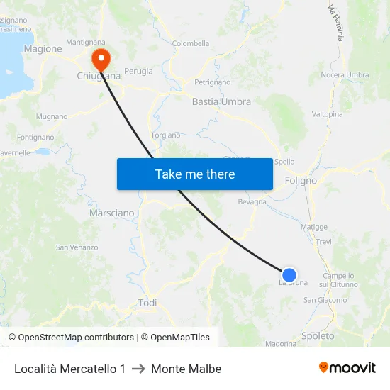 Mercatello Location 1 to Monte Malbe map