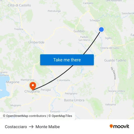 Costacciaro to Monte Malbe map