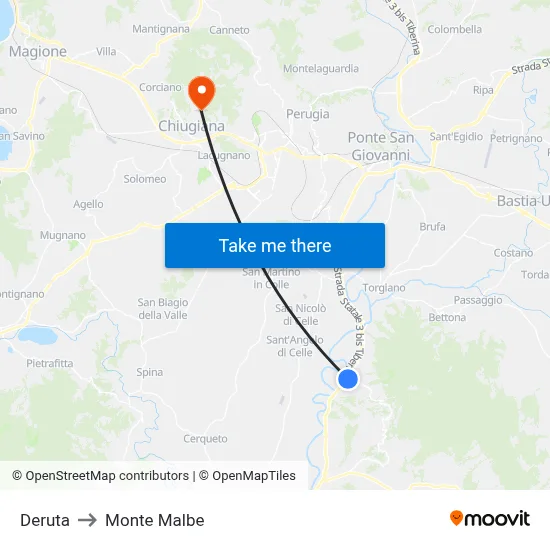 Deruta to Monte Malbe map