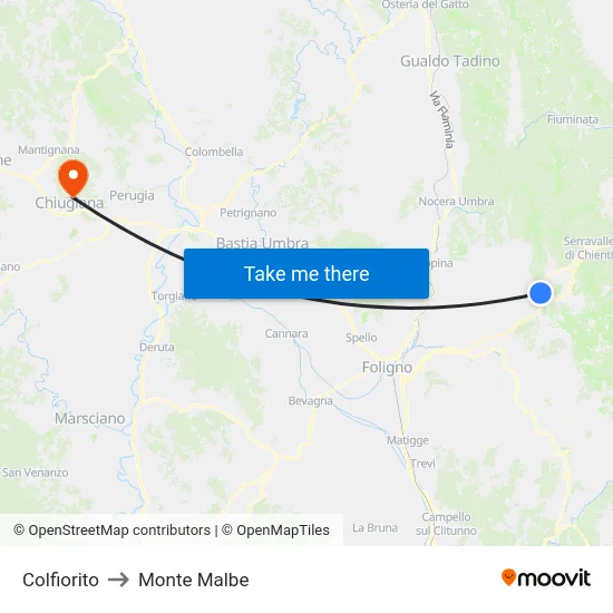 Colfiorito to Monte Malbe map
