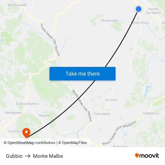 Gubbio to Monte Malbe map