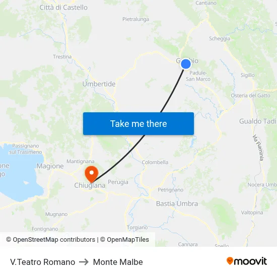 Via Teatro Romano to Monte Malbe map