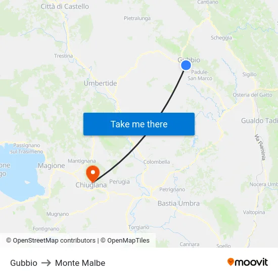 Gubbio to Monte Malbe map