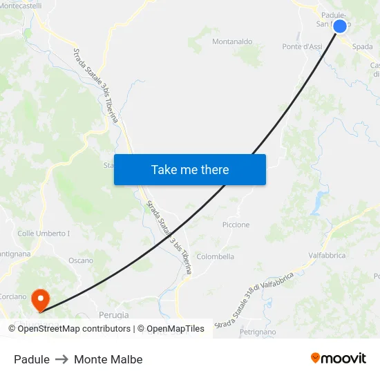 Padule to Monte Malbe map