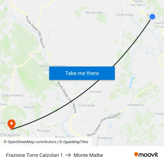 Frazione Torre Calzolari 1 to Monte Malbe map