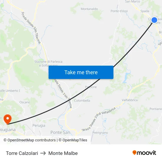 Torre Calzolari to Monte Malbe map