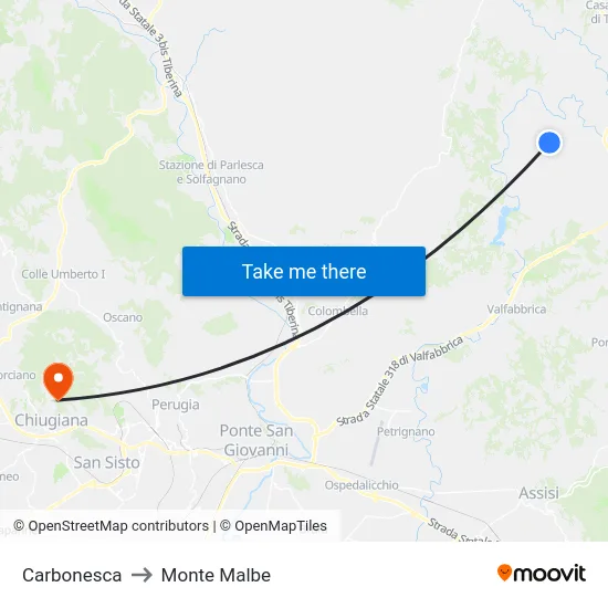 Carbonesca to Monte Malbe map