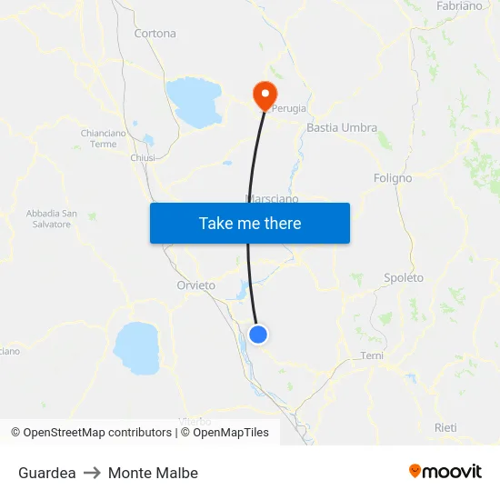 Guardea to Monte Malbe map