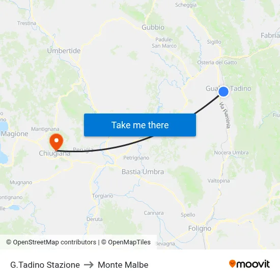 G.Tadino Station to Monte Malbe map