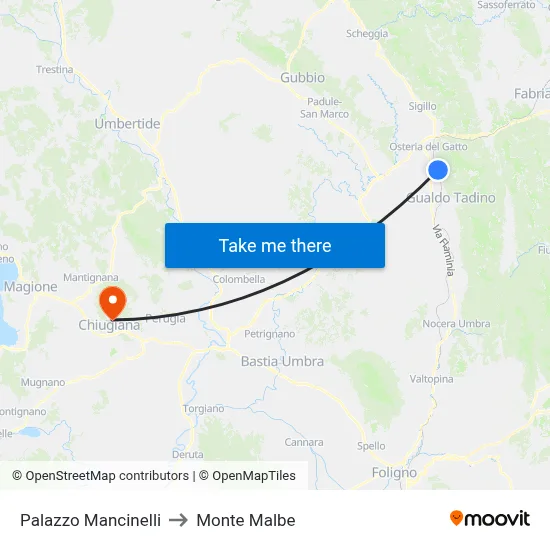 Palazzo Mancinelli to Monte Malbe map
