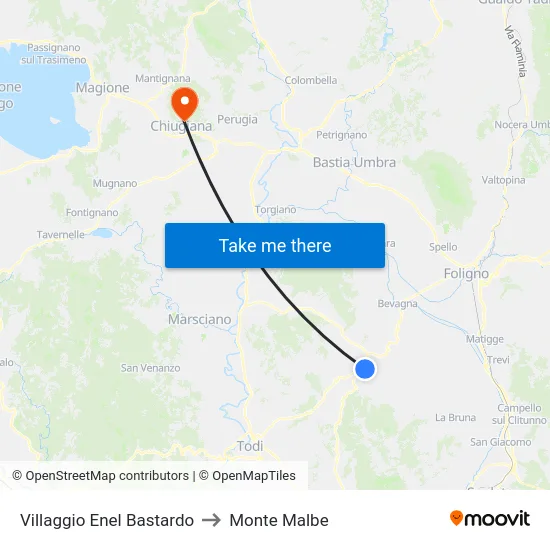 Villaggio Enel Bastardo to Monte Malbe map