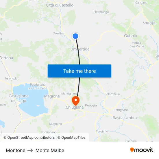 Montone to Monte Malbe map