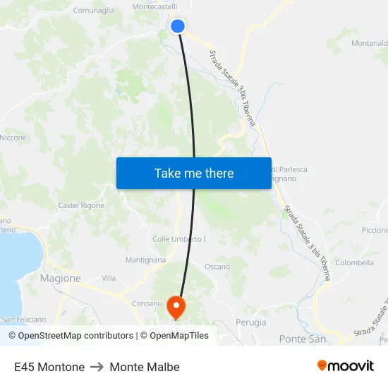 E45 Montone to Monte Malbe map