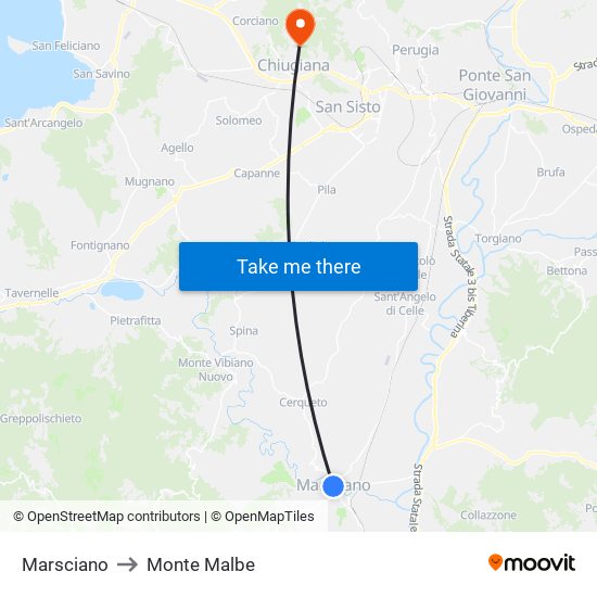 Marsciano to Monte Malbe map