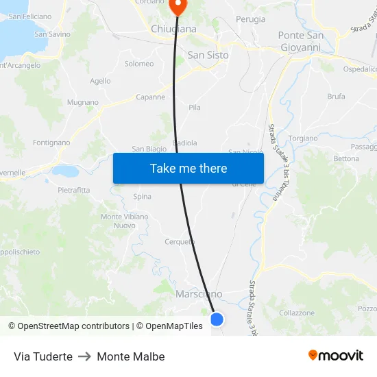 Via Tuderte to Monte Malbe map