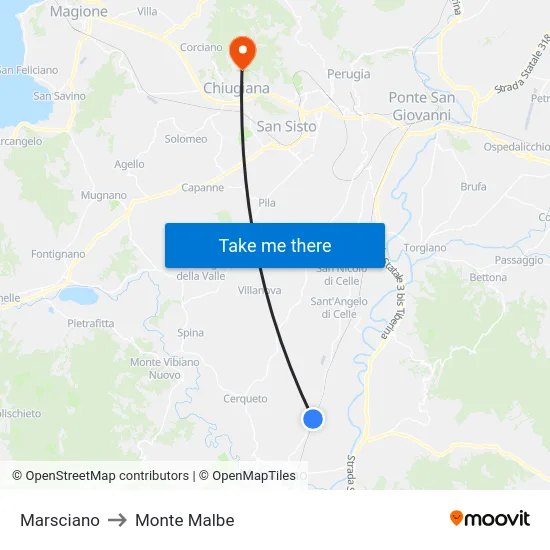 Marsciano to Monte Malbe map