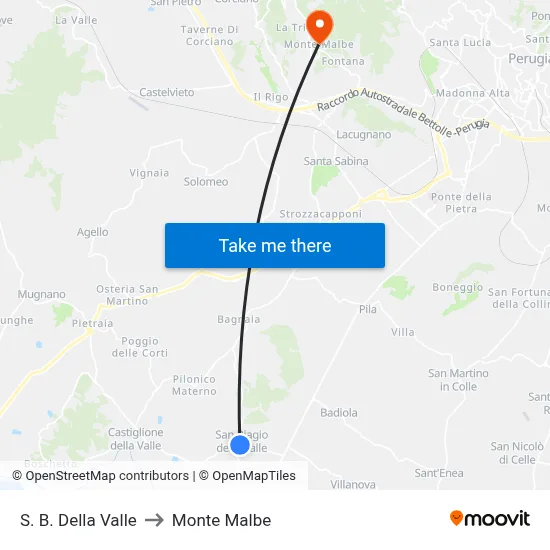 St. B. Della Valle to Monte Malbe map