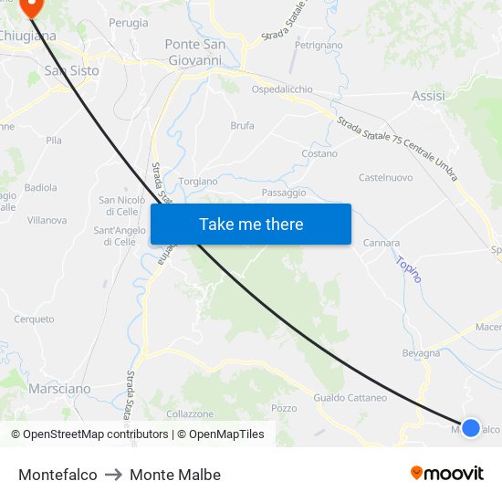Montefalco to Monte Malbe map