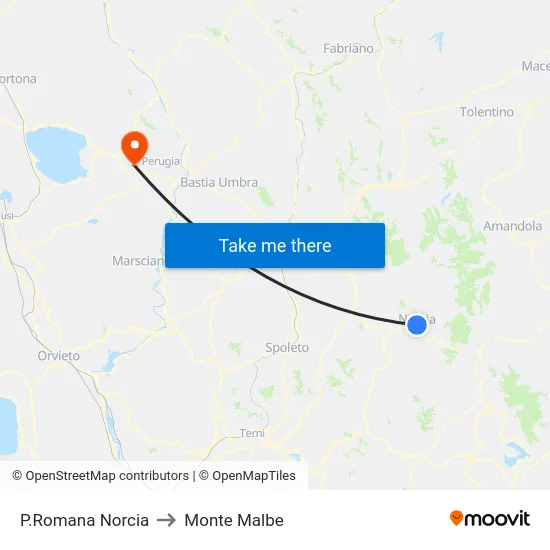 P.Romana Norcia to Monte Malbe map