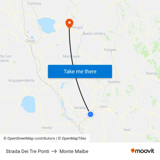 Tre Ponti Road to Monte Malbe map