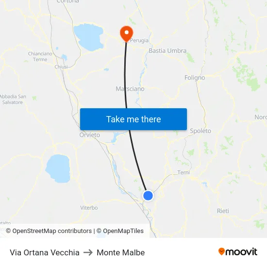 Via Ortana Vecchia to Monte Malbe map