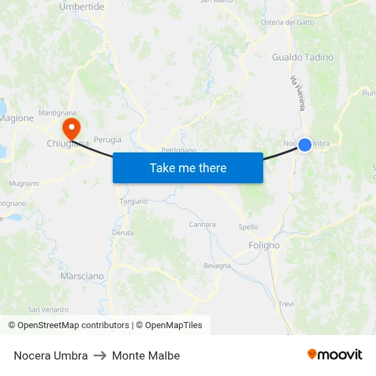 Nocera Umbra to Monte Malbe map