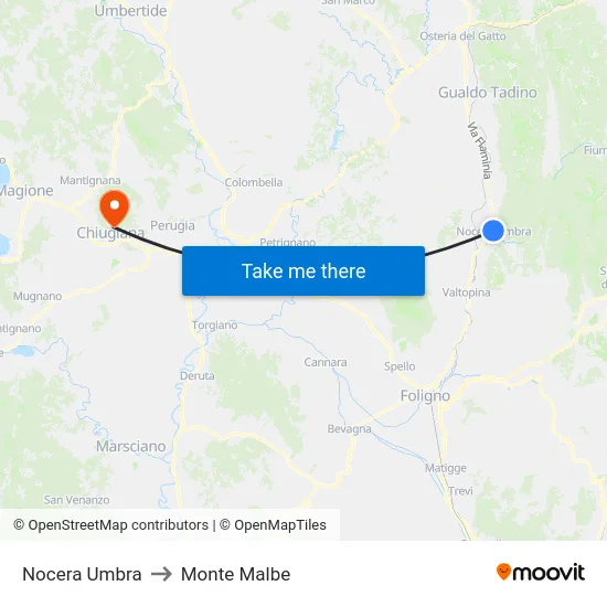Nocera Umbra to Monte Malbe map