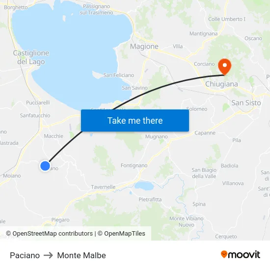 Paciano to Monte Malbe map