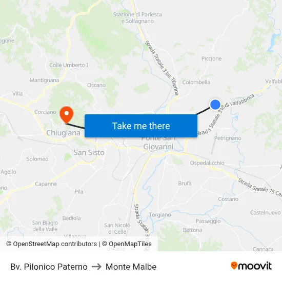 Pilonico Paterno Junction to Monte Malbe map